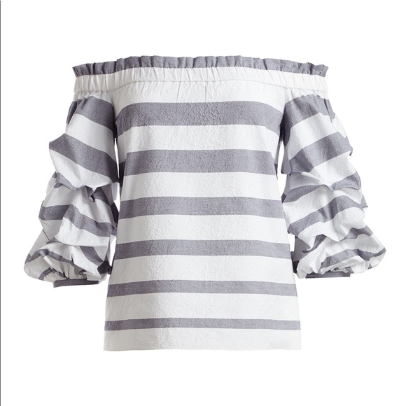 Alexis Juneau Striped Off The Shoulder Puff Sleeve - Picture 3 of 8